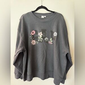 GAP Charcoal Sweatshirt with Floral Accents